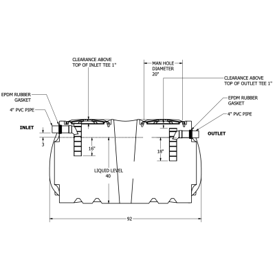NORWESCO 43520, 750 With Septic Adapters, Below Ground Low Profile Septic Tank, Single Compartment