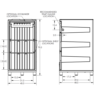 BONAIR Plastics PB55, 55 Cubic Feet, Large Upright Freezers, OD 39.1 x 26.5 x 74.2, ID 42.75 x 31 x 66.25, 334 lbs. 