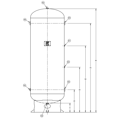 T240V-300, 240 Gallon Vertical Air Tank, 300 PSI, ASME Coded, Quincy Compressor