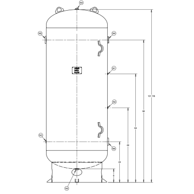 T400V-165, 400 Gallon Vertical Air Tank, 165 PSI, ASME Coded, Quincy Compressor